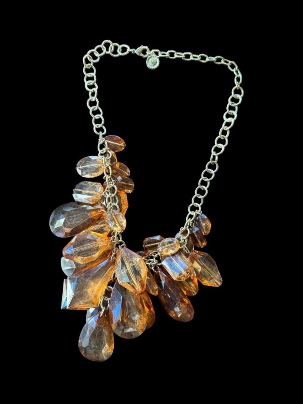 R.J. Graziano Necklace Amber Color Faceted Lucite Teardrop Dangle